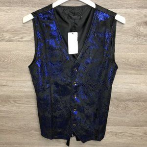 ZeroYaa Mens Small Blue Paisley Suit Vest NEW